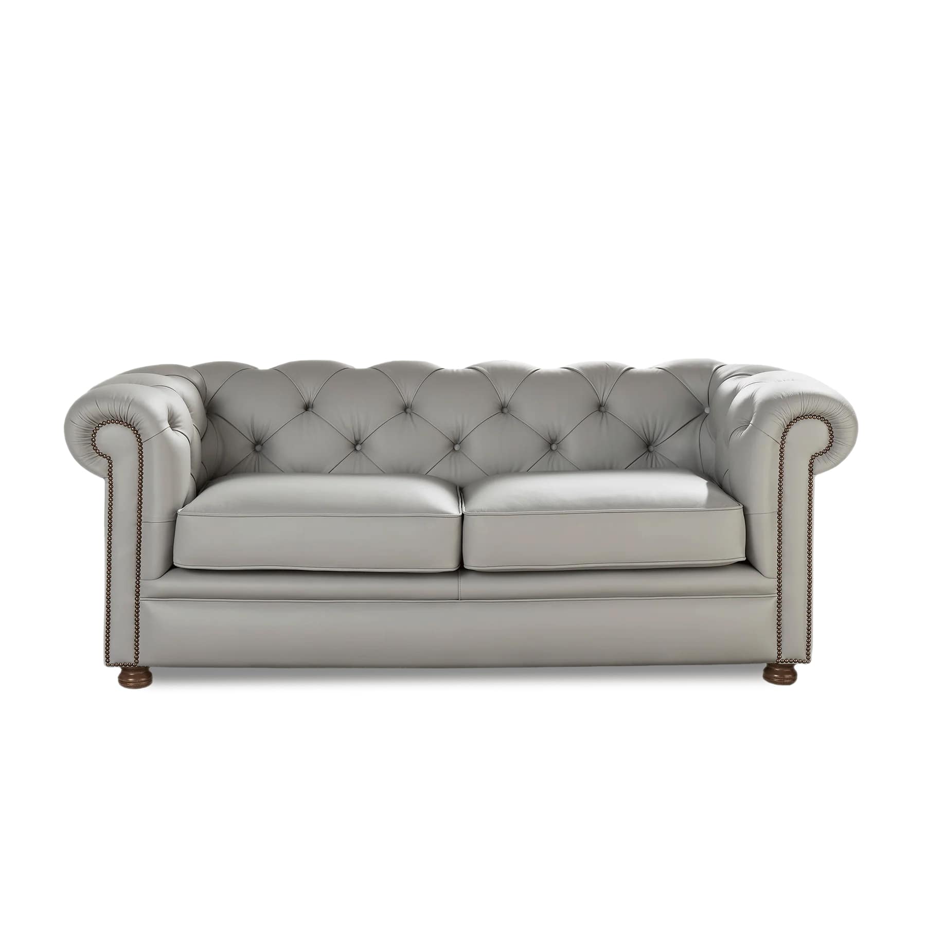 Modernes Chesterfield Sofa mit breiter Knopfheftung, wahlweise mit Ziernägeln oder Keder. Extra komfortable Polsterung, viele Größen & Sonderanfertigungen möglich.