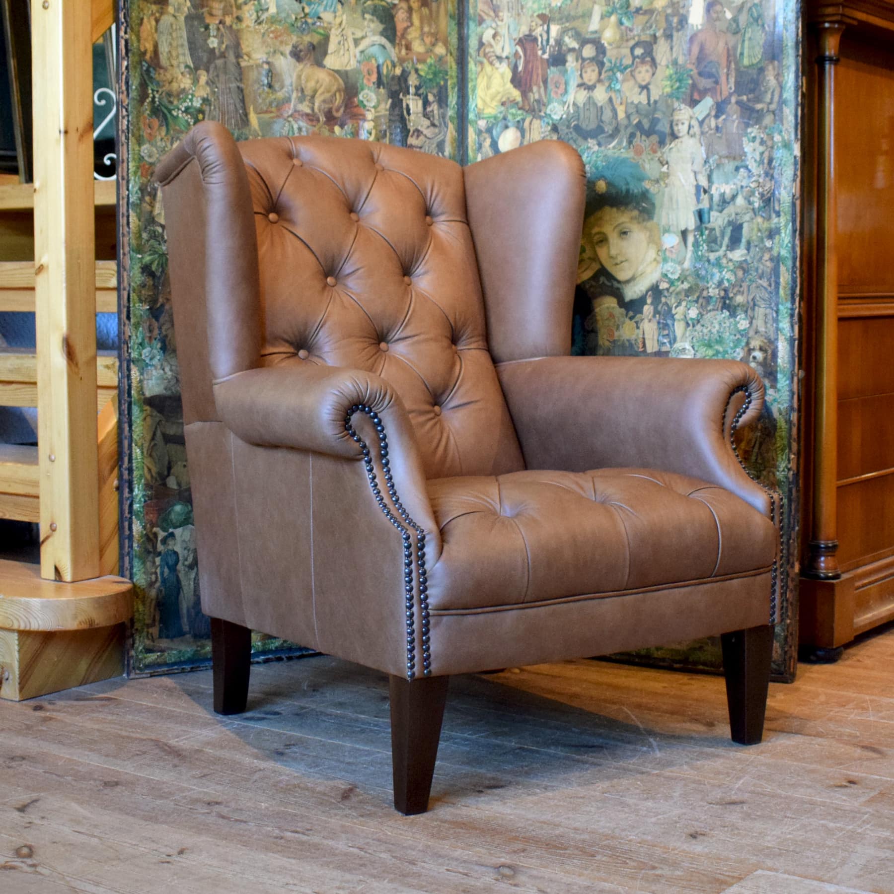 SALE Ausstellungsstück - Ohrensessel Palace von Tetrad in braunem Leder