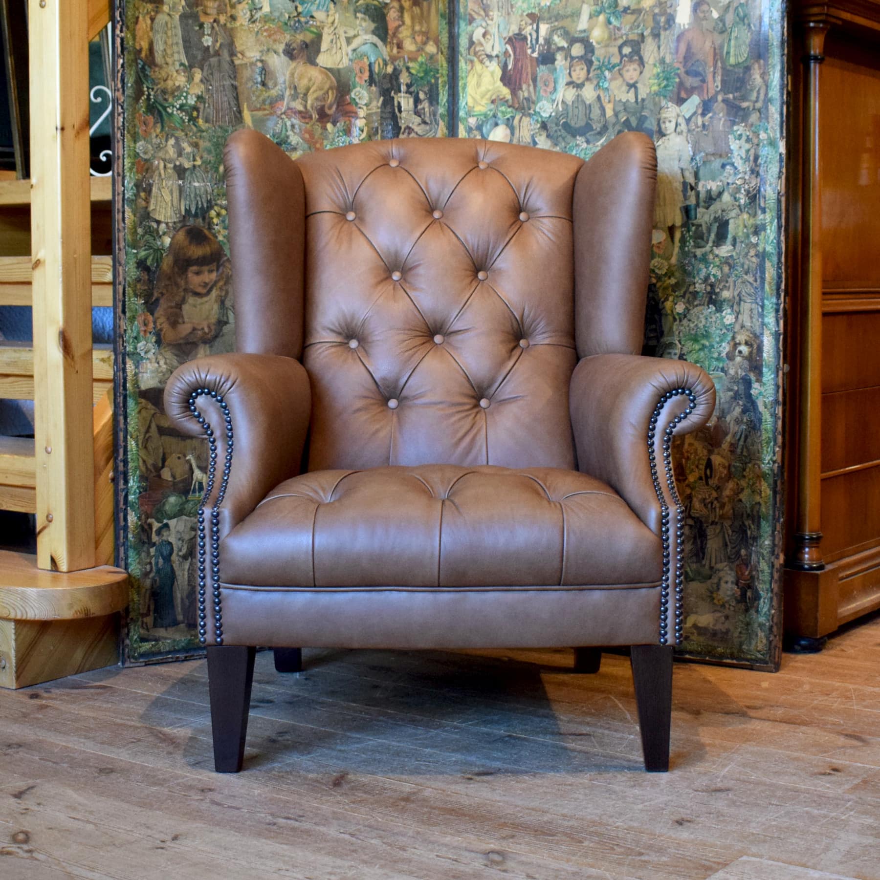 SALE Ausstellungsstück - Ohrensessel Palace von Tetrad in braunem Leder