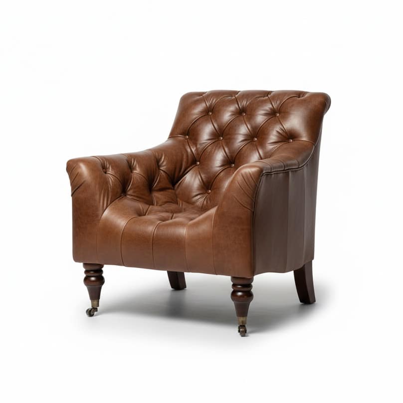 Tetrad Yale Sessel in cognacfarbenem Leder mit tiefen Knöpfen