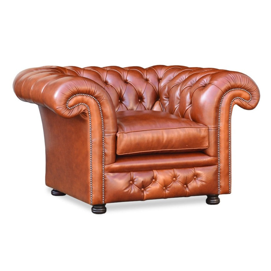 Original englischer Chesterfield Sessel mit geschwungenen Armen ähnlich wie das Samuel Johnson von Fleming & Howland