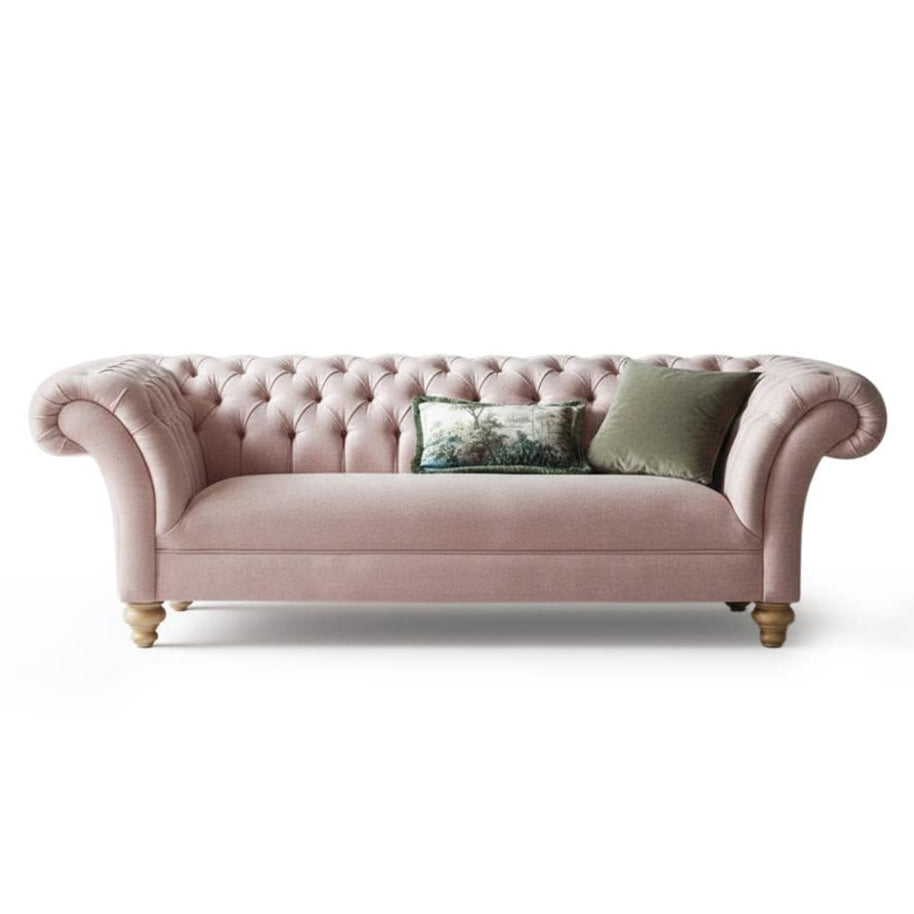 Beale Sofa handgefertigt in England, 3-Sitzer in Amatheon Blush, Wollmischung 70 % Wolle, elegantes Luxussofa für stilvolle Wohnzimmer.