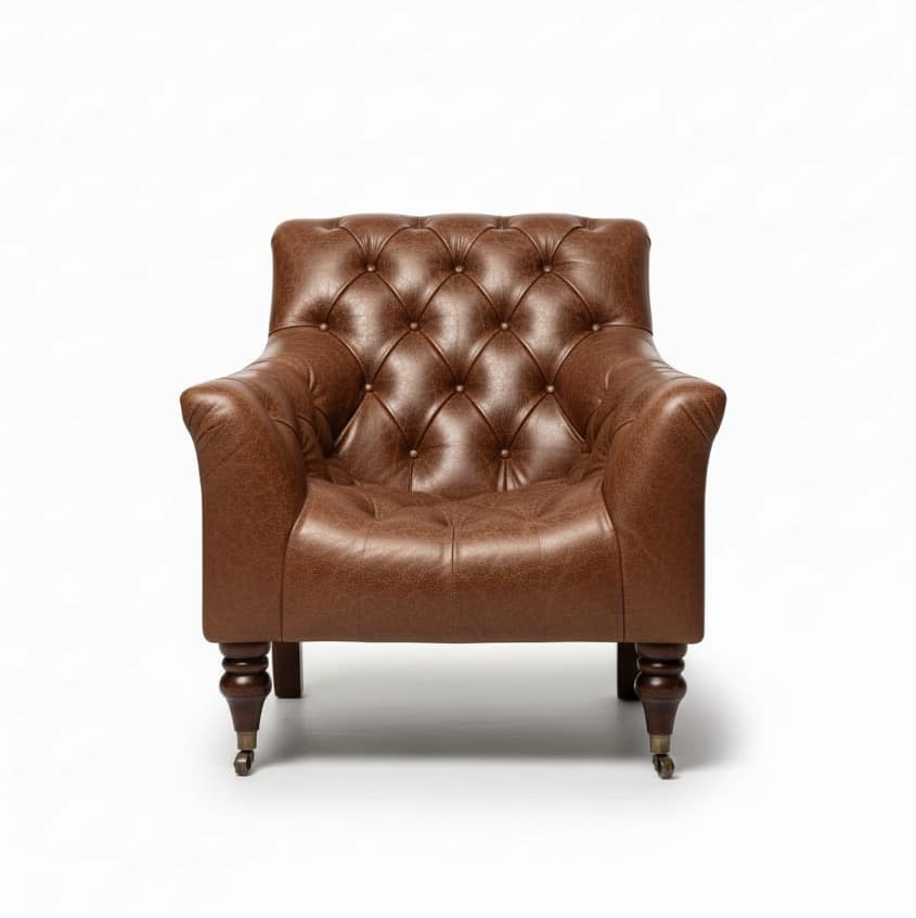 Tetrad Yale Sessel in cognacfarbenem Leder mit tiefen Knöpfen 